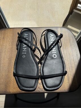 ANTONIO MELANI Black Minimal Strappy Flat Sandals